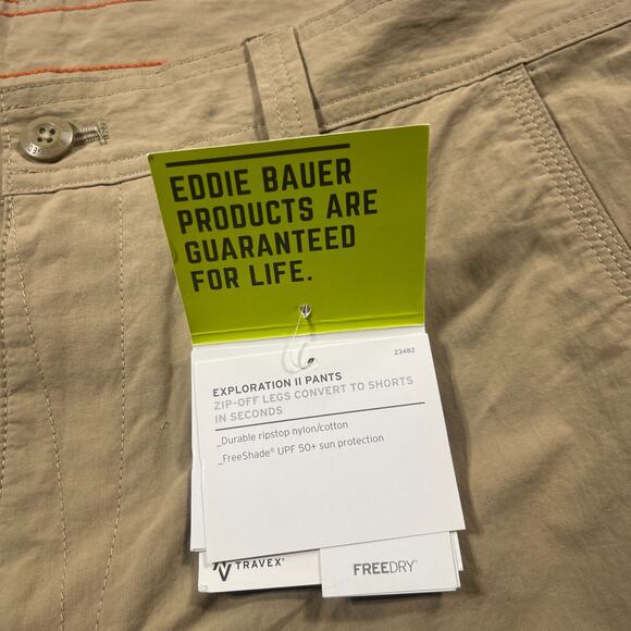 Eddie‎ Bauer Exploration II Convertible Pants Men 33x32 Saddle Zip-Off Cargo NWT - Picture 10 of 14
